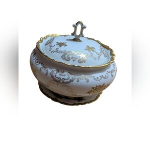 Vintage Elegant Gold and White Porcelain Tureen